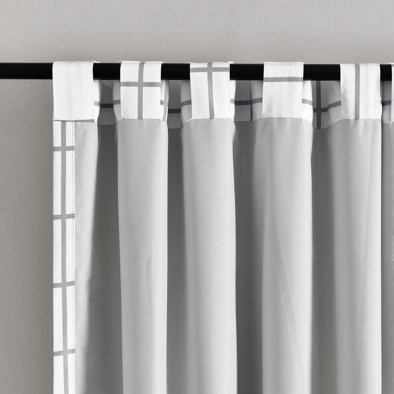 Lush Decor Urban Square Grid 100 Percent Lined Back Tab/Rod Pocket Blackout Window Curtain Panels Set