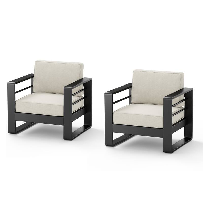 Roomfitters Maya Bay Outdoor Aluminum Club Chair with Rust Resistant Frame, Black and Beige - Set of 2