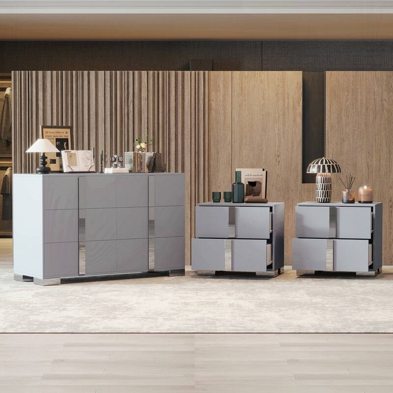 Elegant 6 Drawers Dresser and Two Nightstands