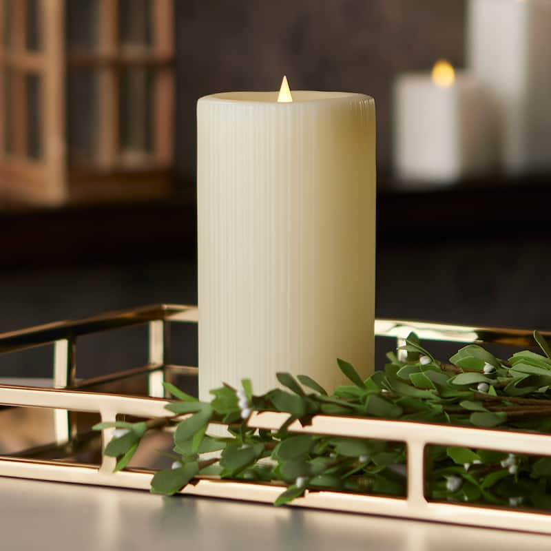 Fine Ribbed Motion Flameless Candle 4x8 Ivory