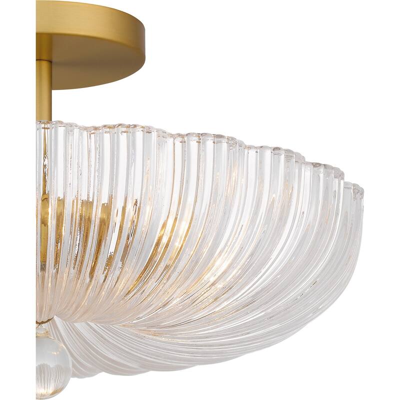 Brushed Gold Three Light Semi Flush Mount from the Quoizel Semi-Flush Mount Collection
