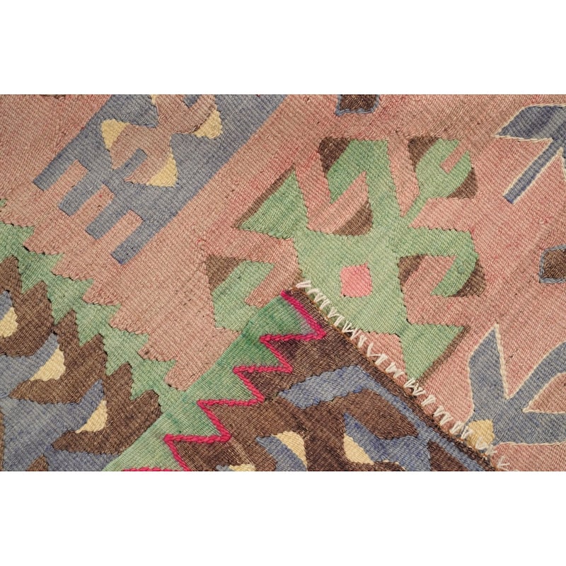 Hand Woven Oriental 100% Wool Carpet Southwestern Tribal Pink Kilim Area Rug - 10' 5'' X 5' 0''