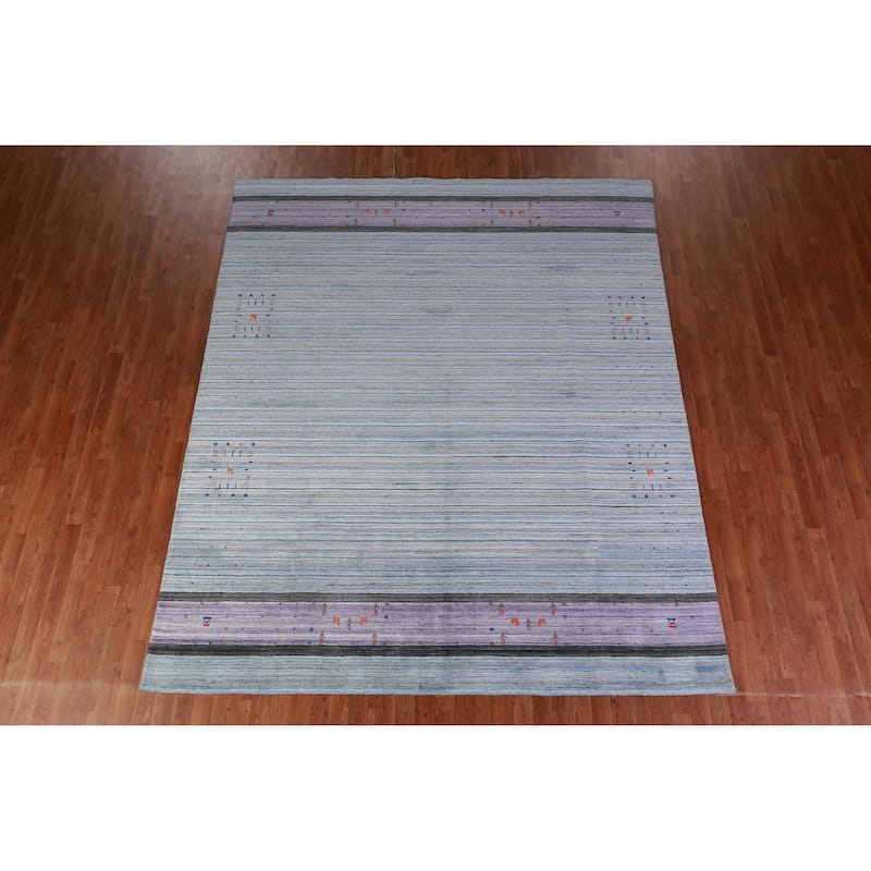 Striped Gabbeh Indian Area Rug Handmade Floral Wool Carpet - 8'4" x 10'2"