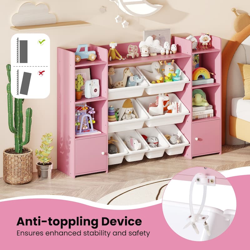 56" Kids Storage Shelf with 8 Removable Bins Rounded and Corners Anti-Tip Design - 56" x 12" x 39"