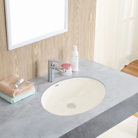 Undercounter Bathroom Ceramic Vanity Sink, Biscuit, 17 x 14 inches