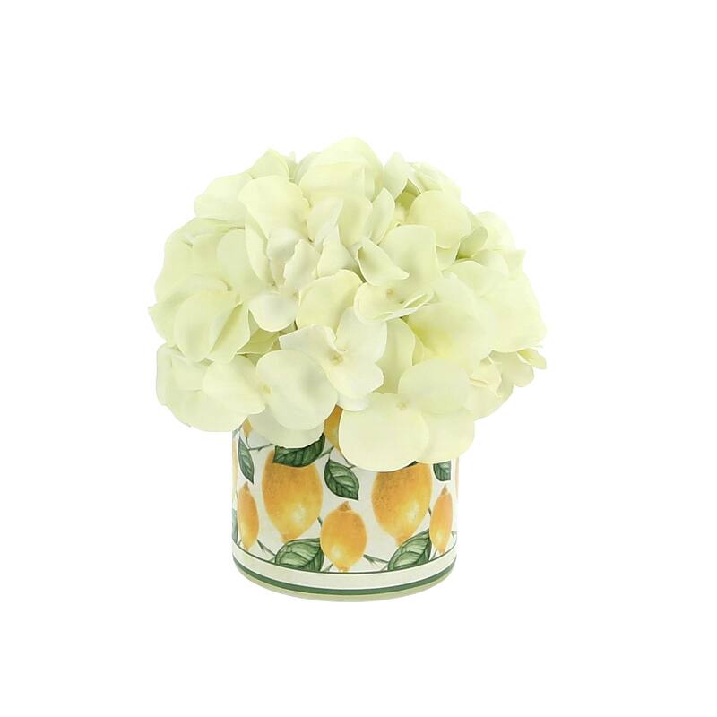 Hydrangea Arrangement in a Glass Vase - White, Yellow