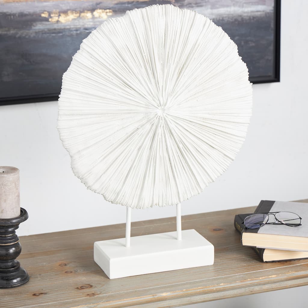 Cream Resin Textured Round Coral Decorative Sculpture with Elevated Stand