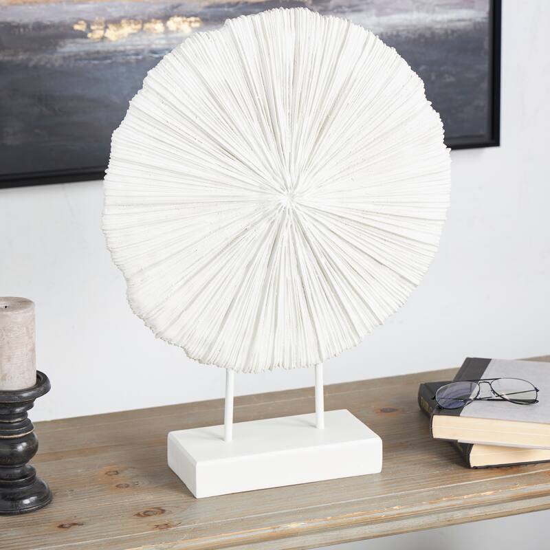 Cream Resin Textured Round Coral Decorative Sculpture with Elevated Stand - Cream