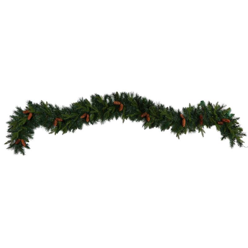 9Ft Christmas Garland with Lights - Artificial Pine & Pinecone Decor - Holiday Home Decor - 108