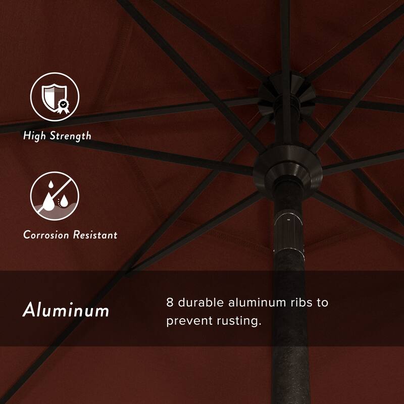 California Umbrella 9-foot Round Crank Lift, Push ButtonTilt, Bronze Frame Finish, Aluminum Patio Umbrella with Sunbrella Fabric