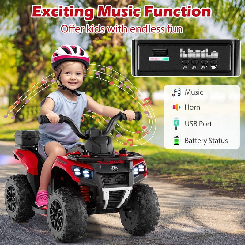 6V Kids Ride On ATV with Spray Function and Storage Box with Music - 27" x 16" x 17" (L x W x H)