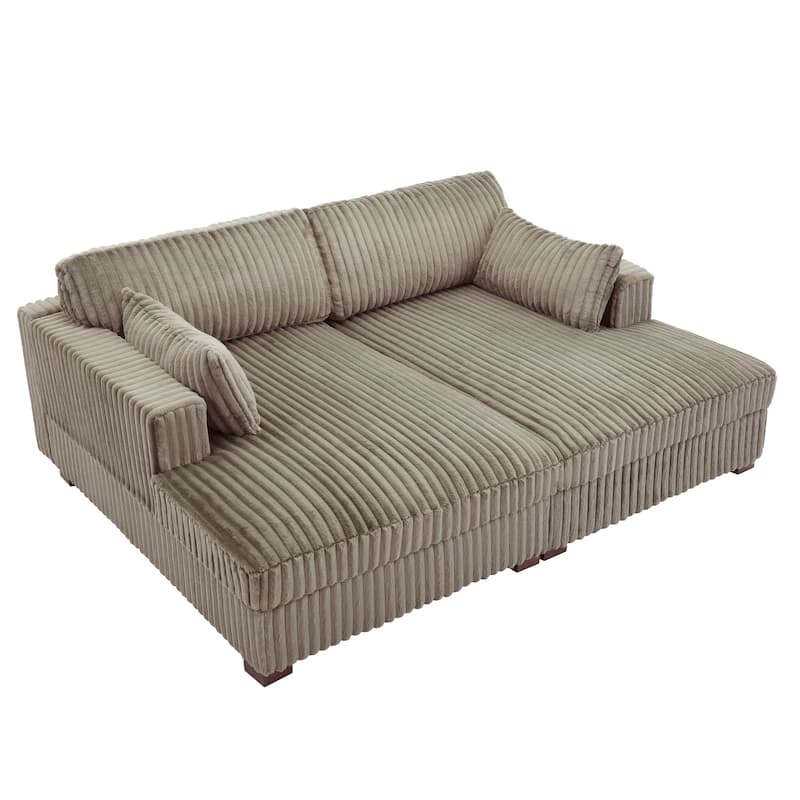 Sophia 84" W Plush Corduroy Chaise Lounge Modular Sectional Sofa