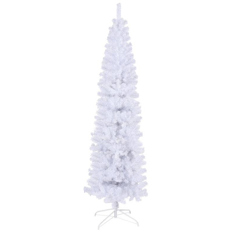 Slim Artificial Christmas Tree - White Finish, Foldable Metal Stand