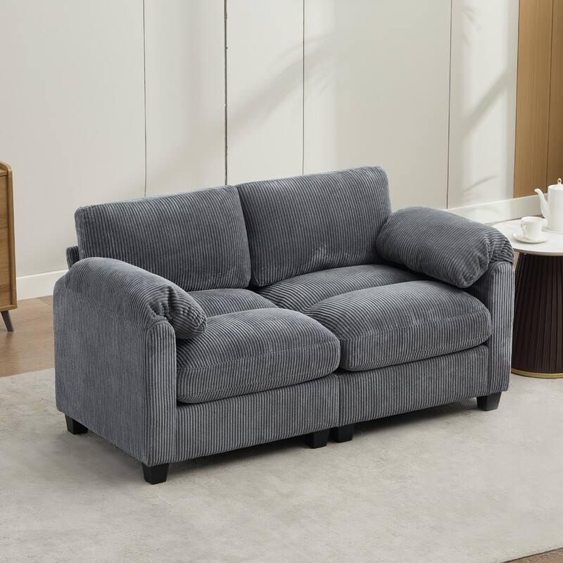 Multi-Seater Corduroy Sectional Sofa, Modular Settee, Included Removable Ottomans