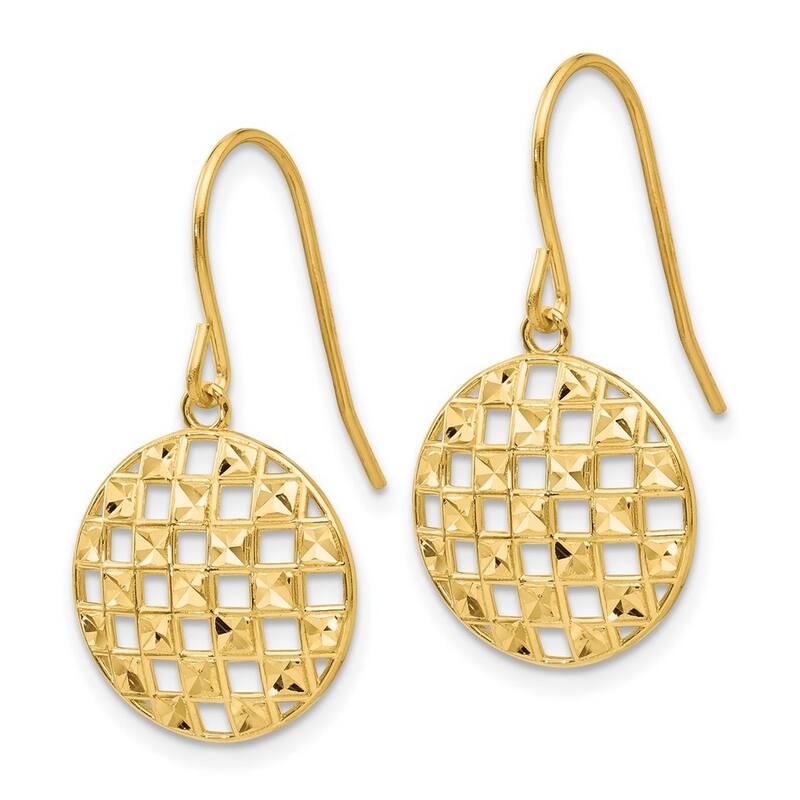 Curata 14k Yellow Gold Dangle Circle Sparkle Cut Hook Earrings - 25x14mm