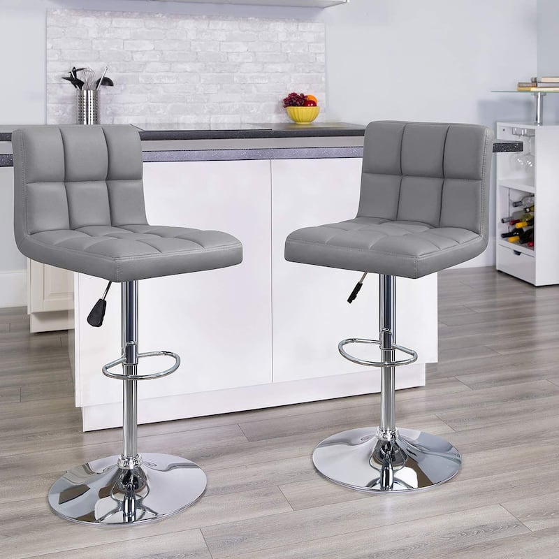 Bar Stools Adjustable Armless Swivel PU Leather Barstools Set of 2