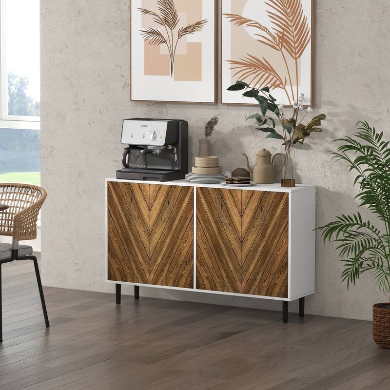 HOMCOM Modern Kitchen Sideboard Buffet Cabinet with Adjustable Shelves, 48" Coffee Bar Cabinet, Brown - Brown