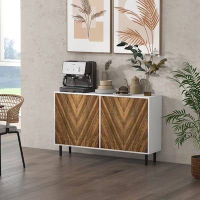 HOMCOM Modern Kitchen Sideboard Buffet Cabinet with Adjustable Shelves, 48" Coffee Bar Cabinet, Brown