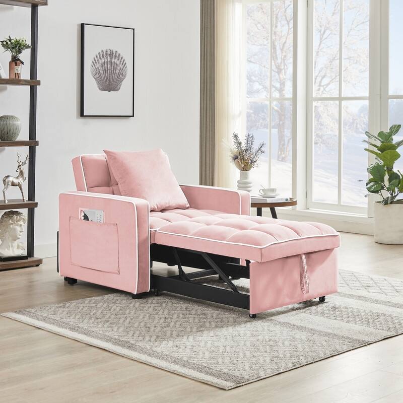 3 In1 Upholstered Sleeper Sofa with Poll out Bed,Adjustable Back and Side Pockets
