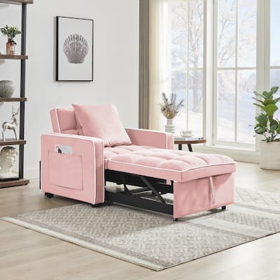 3 In1 Upholstered Sleeper Sofa with Poll out Bed,Adjustable Back and Side Pockets
