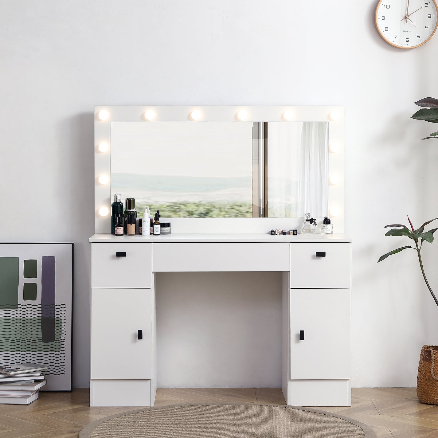 Makeup Vanity Table with Lighted Mirror and 3 Drawers
