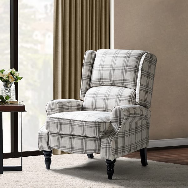slide 2 of 102, Olympus Upholstered Classic Manual Wingback Recliner with Spindle Legs by HULALA HOME PLAID GREY