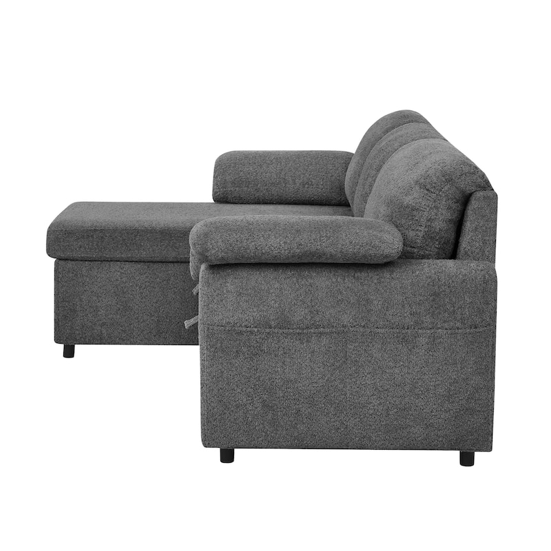 3 in 1 Convertible Sleeper Sofa Couch, 86.2 Inch L Shaped Sectional Sofa with Built In Storage Chaise and Pull Out Bed