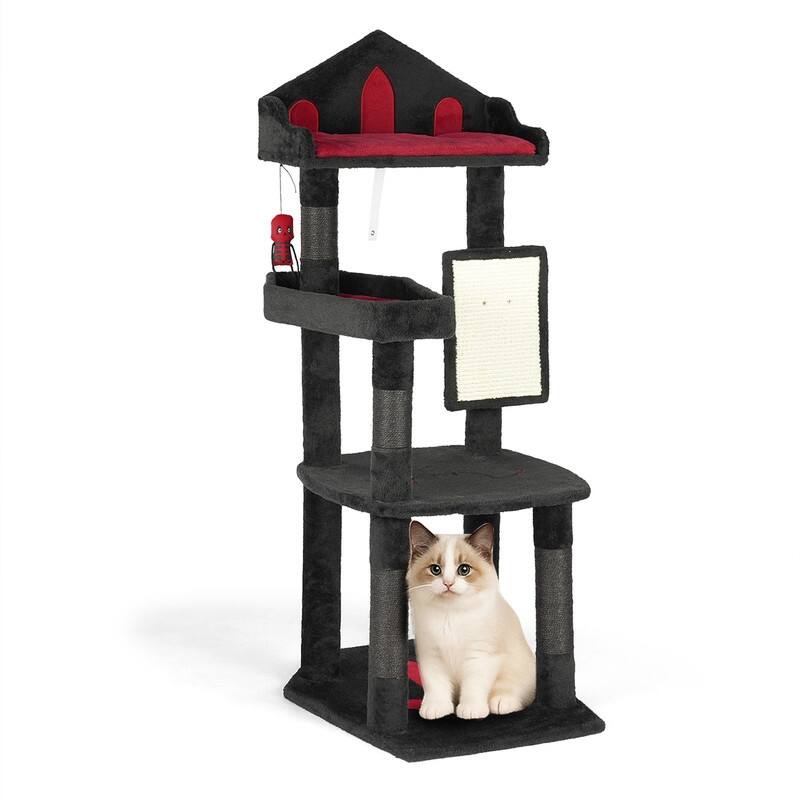 49in Gothic Cat Tree Black Cat Tower with Throne Goth Bed