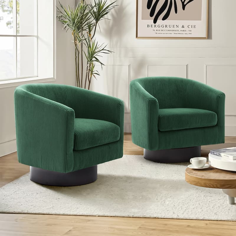 Modern Round Swivel Accent Chair Set of 2 Barrel Chair for Living Room