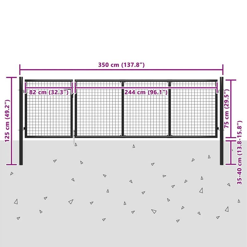vidaXL Garden Gate Steel 137.8x29.5" Anthracite - 137.8 x 49.2"