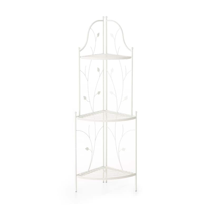 Glitzhome 4-Tiers Multifunctional Metal Corner Plant Shelf Bakers Rack Folding Planter Stands Flower Pot Shelving