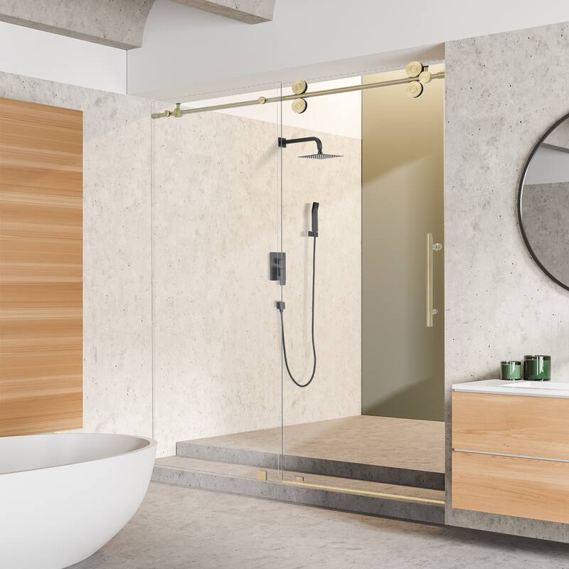 Altair Lazaro Single Sliding Frameless Shower Door with Clear Glass - 60" W x 78" H - Brushed Gold