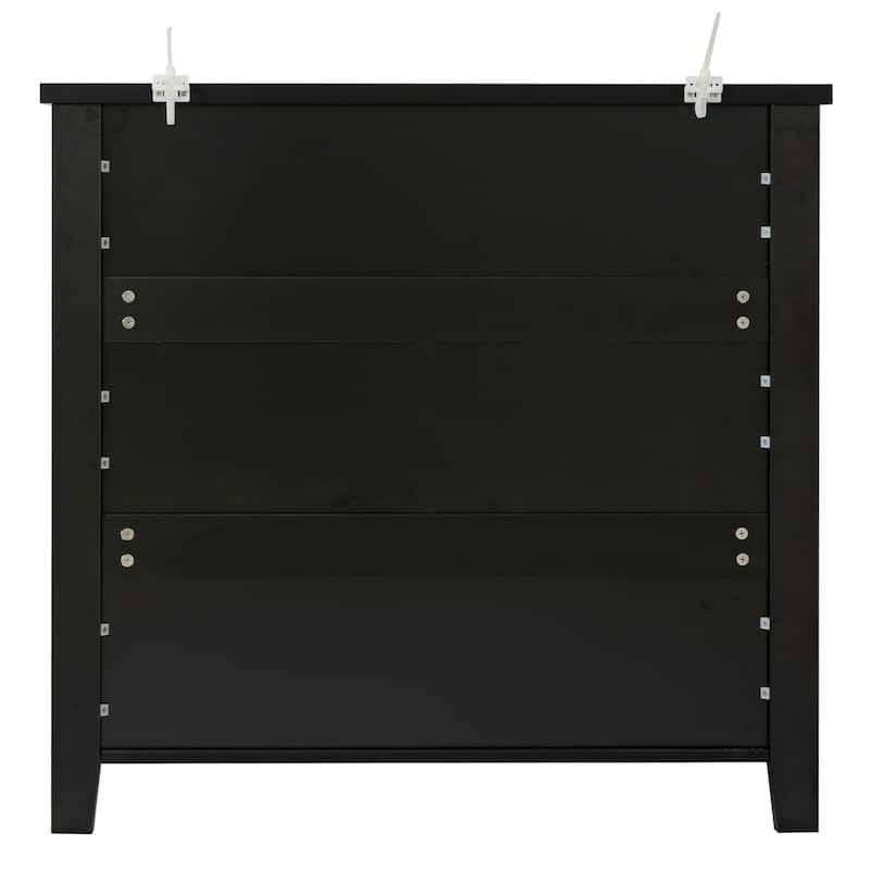 Modern Black Storage Solid Wood Retro Shell Handle Side Cabinet