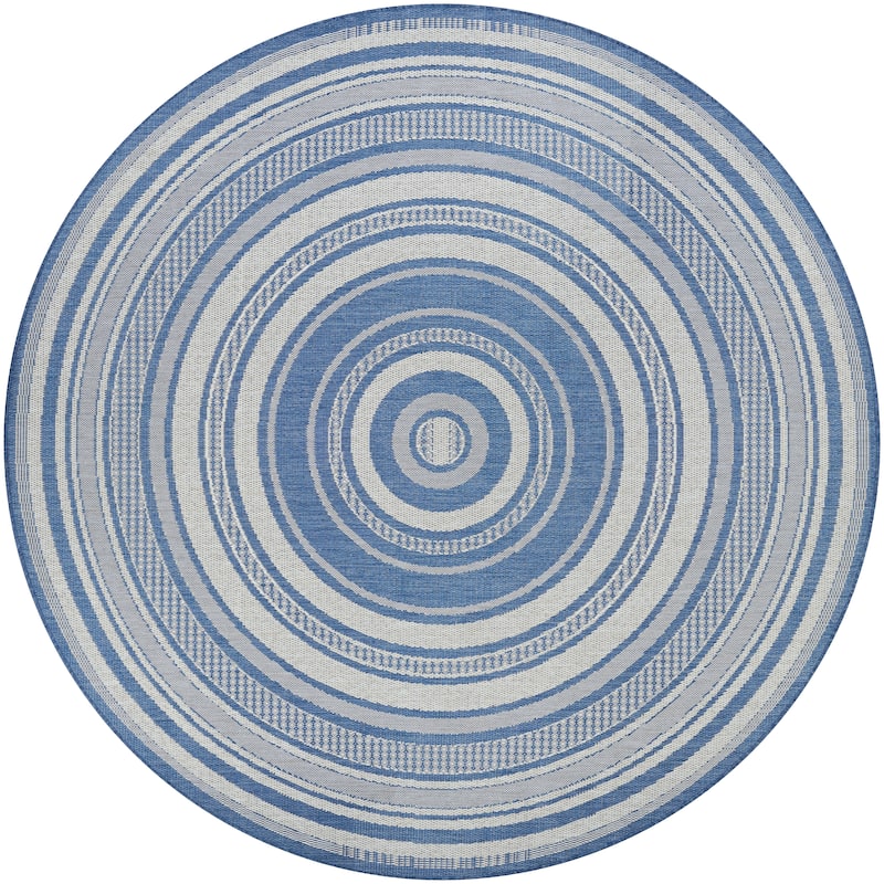 Dream Decor Rugs Pergola Bower Stripe Indoor Outdoor Area Rug - 7'6" Round - Blue