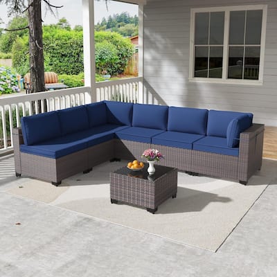 7-Piece Patio Furniture Set, Wicker Outdoor Seatings Conversation Sofa with Side Table - 7-Pieces