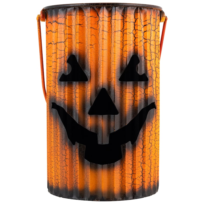 3 Piece Black Orange Metal Pumpkin Lantern Set Halloween Decoration