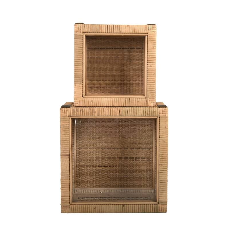 Woven Wood and Rattan Display Boxes with Glass Lids