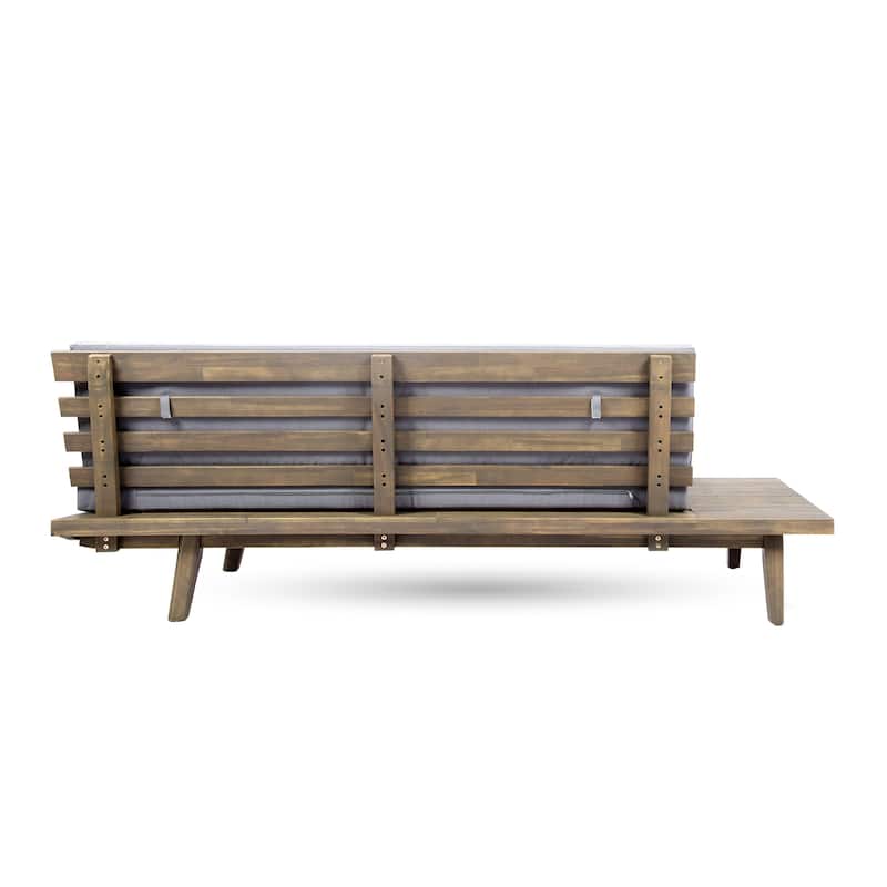 Roomfitters Outdoor 4-Piece V-Shaped Acacia Wood Sofa Set with Coffee Table, Gray Cushions
