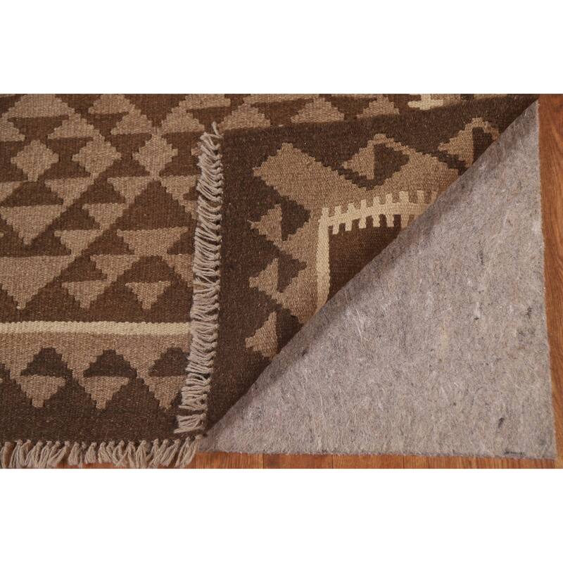 Brown Kilim Reversible Area Rug Hand-woven Wool Carpet - 6'5" x 9'5"