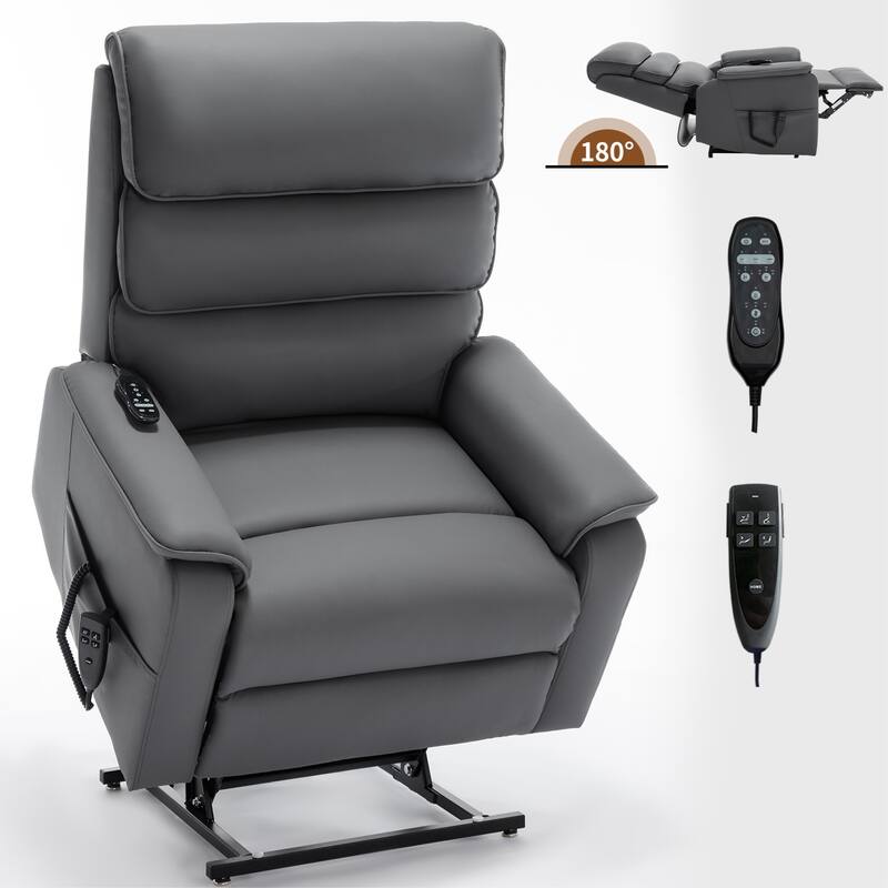 Dual Motor Power Lift Recliner Chair for Elderly, Leatheraire Lay Flat Lift Recliner Chair with Power-Remote, Heat and Massage