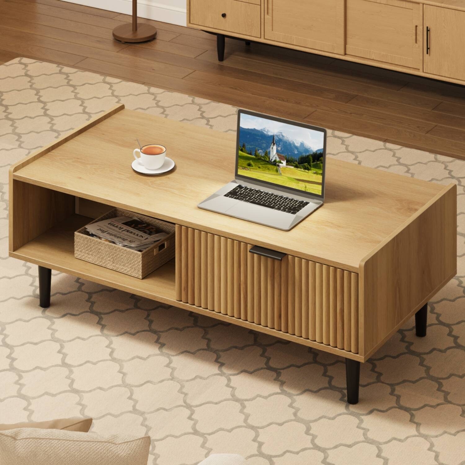 2 Tier Nature Wood Coffee Table with Drawer - Bed Bath & Beyond