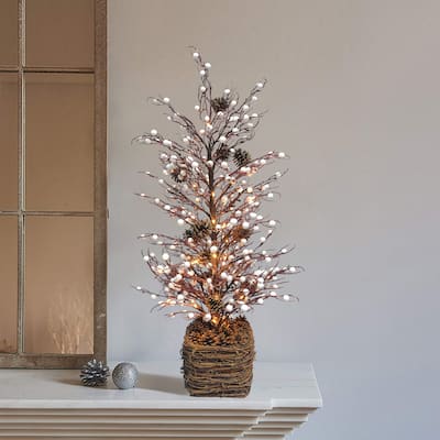 30" Tabletop Twig Tree with Vine Base - White Berry