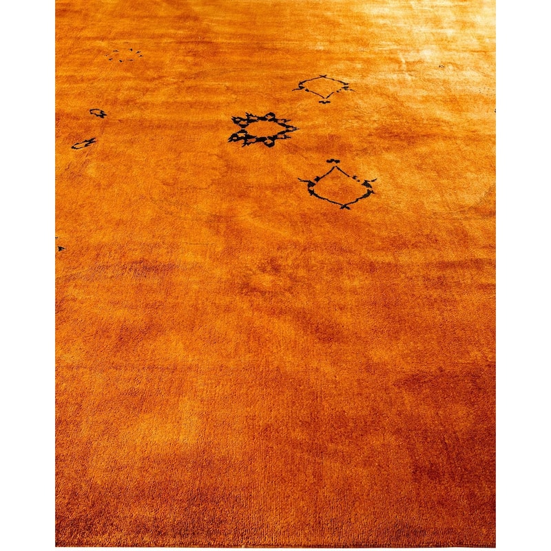 Overton Hand Knotted Wool Vintage Inspired Modern Contemporary Overdyed Yellow Area Rug - 8' 10" x 11' 10"