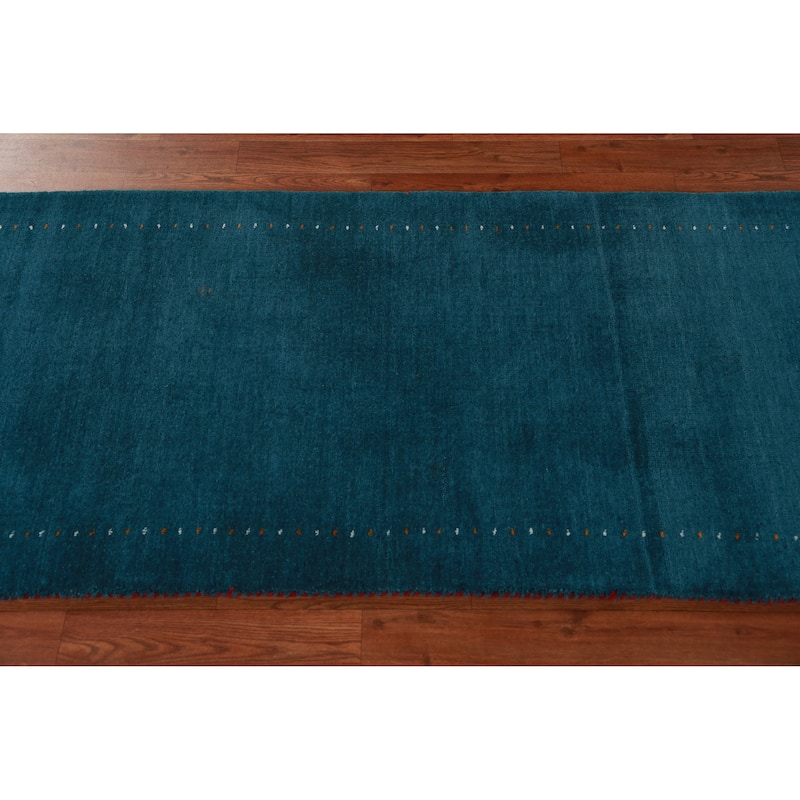 Hand Knotted Oriental 100% Wool Carpet Tribal Tribal Navy Blue & Blues Gabbeh Runner Rug - 9' 9'' X 2' 7''