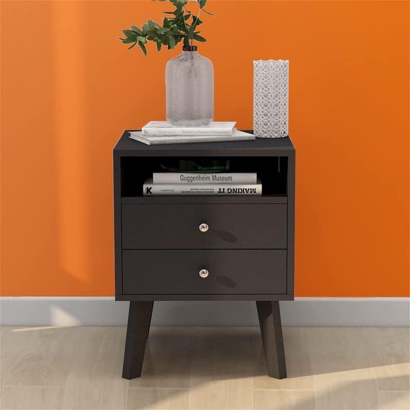 Nightstand with Drawers - Black