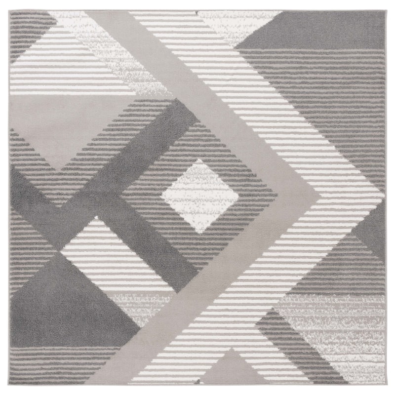 SAFAVIEH Pyramid Sadeta Mercy Modern Geometric Rug - 6'7" Square - Grey/Ivory