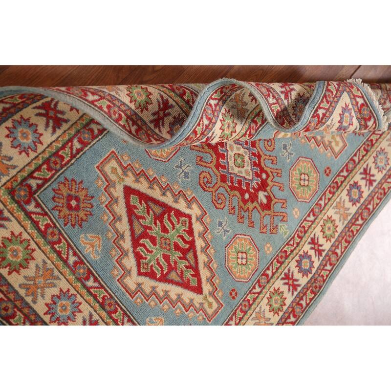 Light Blue Kazak Accent Rug Handmade Wool Carpet - 3'4"x 4'9"
