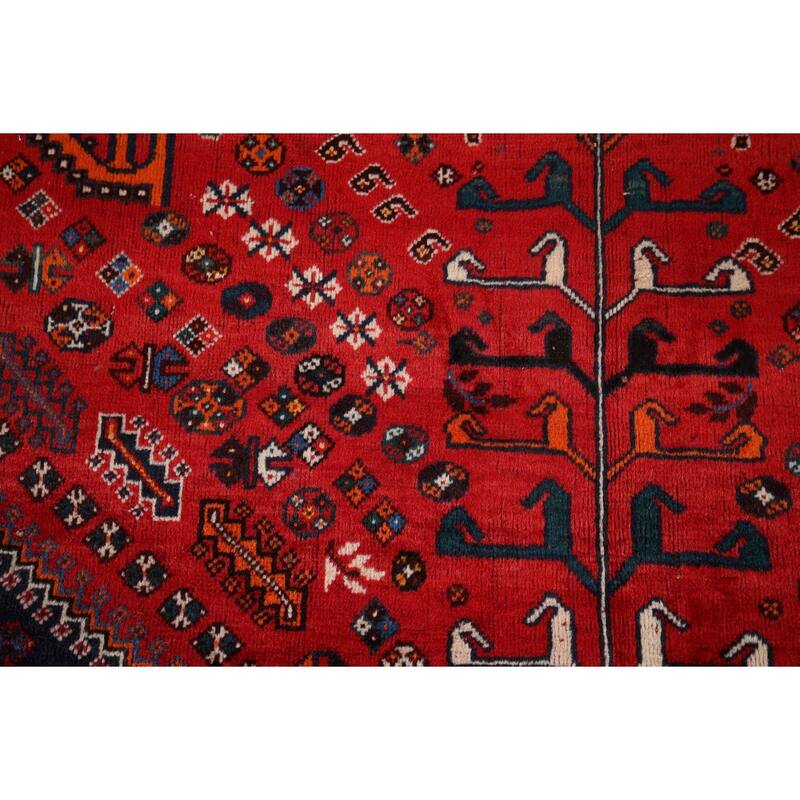 Hand Knotted Oriental 100% Wool Carpet Traditional Tribal Red Shiraz Area Rug - 9' 8'' X 6' 7''