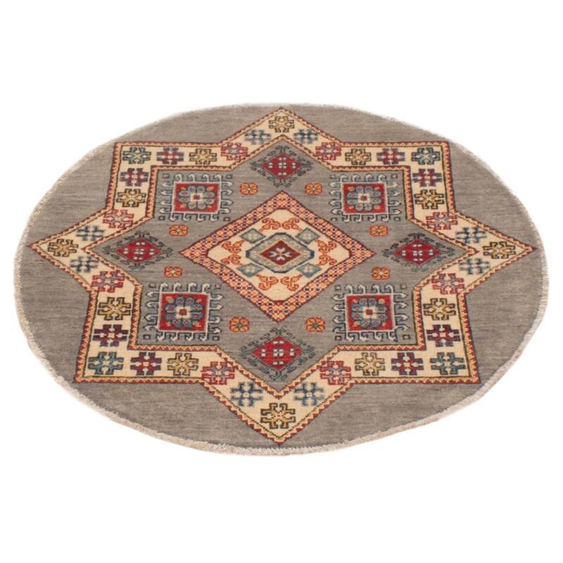ECARPETGALLERY Hand-knotted Uzbek Ghazni Grey Wool Rug - 3'3 x 3'3