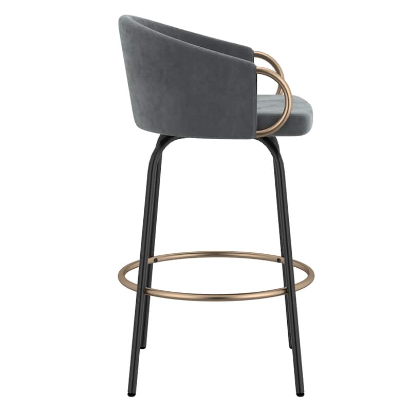 Set of 2 Contemporary Velvet & Metal 26" Counter Stool